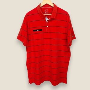 Nike Striped Golf Polo Dri-Fit Shirt Men XL Red Black Cotton Blend Pocket
